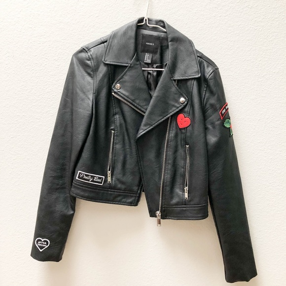 Forever 21 Jackets & Blazers - patch leather moto jacket forever 21 black small